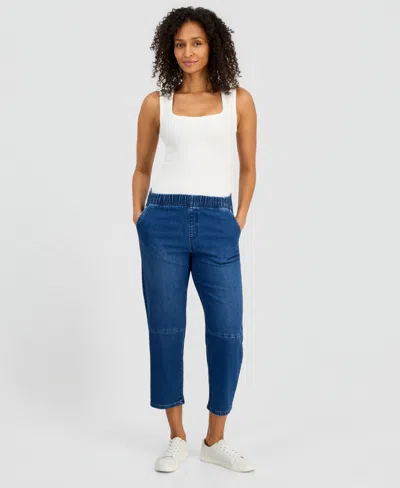 Style & Co Women's High-rise Pull-on Barrel Jeans, Macy's Exclusive In Blue