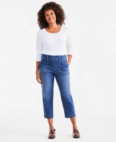 Style & Co Women's High-rise Pull-on Utility Ankle Jeans, Macy's Exclusive In Blue