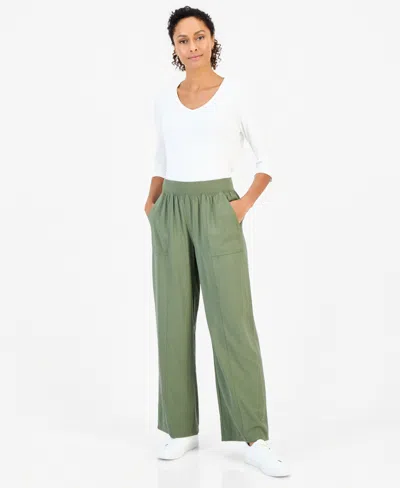 Style & Co Women's High-rise Pull-on Wide-leg Drapey Pants, Macy's Exclusive In Green