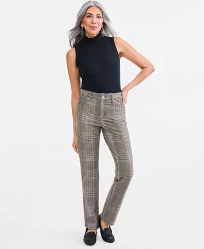 Style & Co Women's High-rise Straight Plaid Pants, Macy's Exclusive In Neutral Plaid