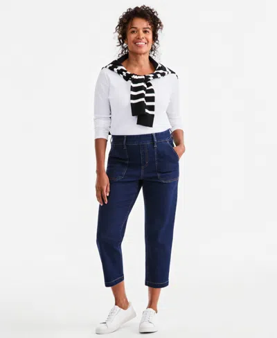 Style & Co Women's High-rise Straight-leg Pull-on Utility Jeans, Macy's Exclusive In Rinse Wash