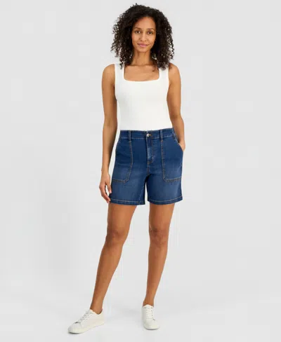 Style & Co Women's High-rise Utility Pocket Denim Shorts, Macy's Exclusive In Blue
