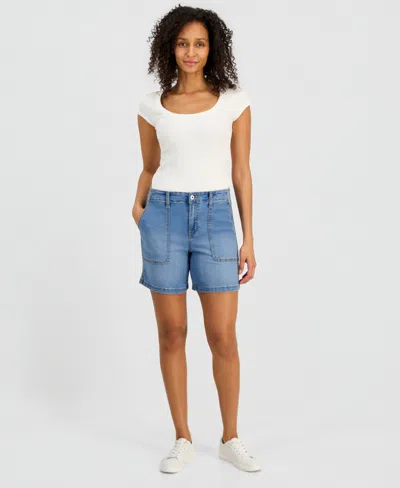Style & Co Women's High-rise Utility Pocket Denim Shorts, Macy's Exclusive In Blue