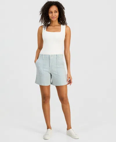 Style & Co Women's High-rise Utility Pocket Denim Shorts, Macy's Exclusive In Blue