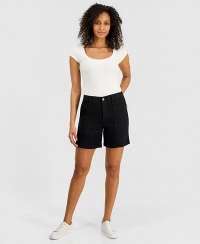 Style & Co Women's High-rise Utility Pocket Denim Shorts, Macy's Exclusive In Black