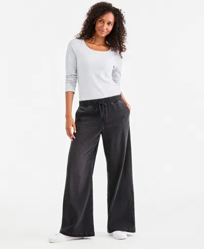 Style & Co Women's High-rise Wide-leg Pull-on Denim Jeans, Macy's Exclusive In Gray