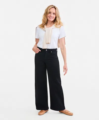 Style & Co Women's High-waist Wide-leg Cotton-blend Pants, Macy's Exclusive In Black