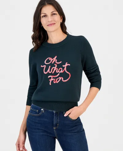 Style & Co Women's Holiday Crewneck Long-sleeve Sweater, Macy's Exclusive In Green