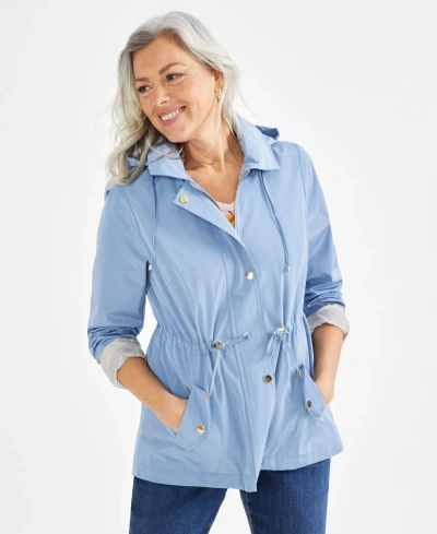 Style & Co Women's Hooded Anorak, Pp-4x, Created For Macy's In Blue Fog