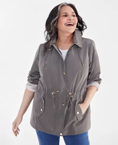 Style & Co Women's Hooded Anorak, Pp-4x, Created For Macy's In Olive Drab