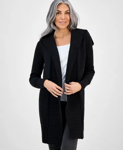 Style & Co Women's Hooded Open-front Cardigan, Macy's Exclusive In Black