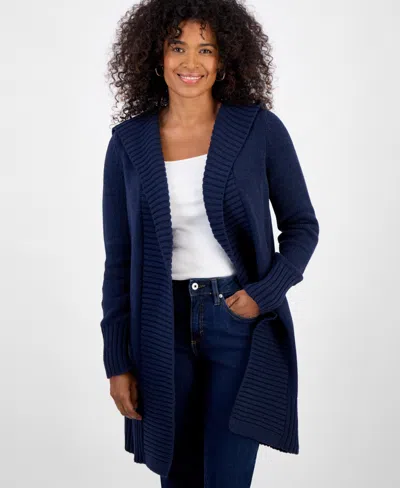 Style & Co Women's Hooded Open-front Cardigan, Macy's Exclusive In Blue