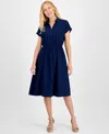 Style & Co Women's Indigo Cotton Elastic-waist Collared Dress, Exclusively At Macy's In Blue