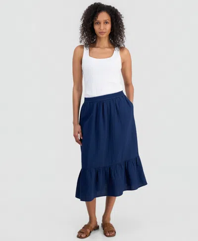 Style & Co Women's Indigo Gauze Tiered Midi Skirt, Macy's Exclusive In Blue