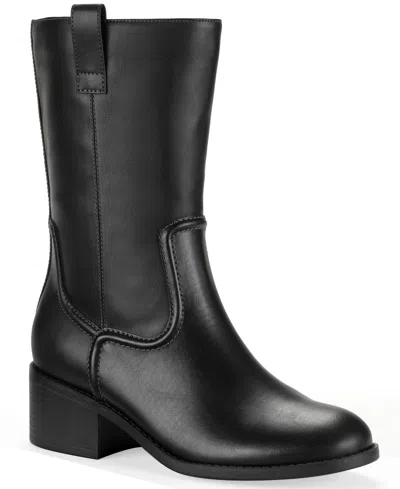 Style & Co Women's Inezz Mid Shaft Faux-leather Boots, Macy's Exclusive In Black