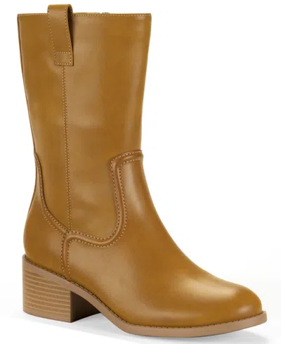 Style & Co Women's Inezz Mid Shaft Faux-leather Boots, Macy's Exclusive In Brown