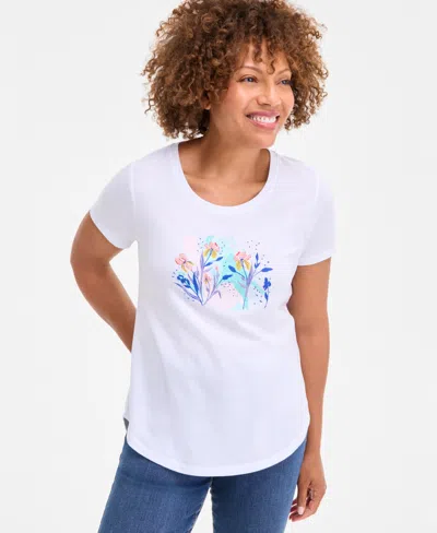 Style & Co Women's Iris Graphic Crewneck Short-sleeve T-shirt, Exclusively At Macy's In White