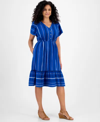 Style & Co Women's Jacquard Cotton Flutter-sleeve Dress, Exclusively At Macy's