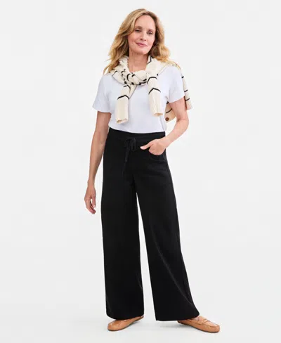 Style & Co Women's Knit High-rise Wide-leg Pull-on Jeans, Macy's Exclusive In Deep Black