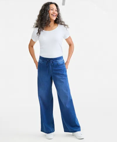 Style & Co Women's Knit High-rise Wide-leg Pull-on Jeans, Macy's Exclusive In Summit Wash