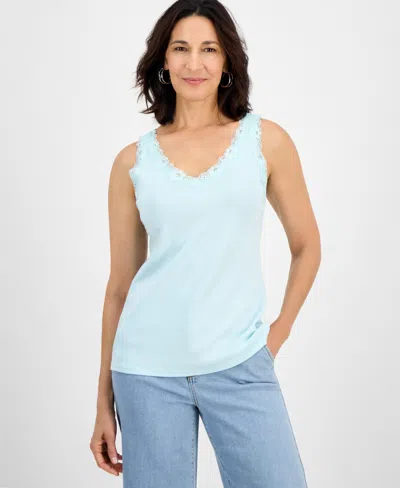 Style & Co Women's Lace-trim Cotton Tank Top, Created For Macy's