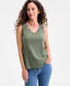 Style & Co Plus Size Lace-trimmed Tank Top, Exclusively At Macy's In Green
