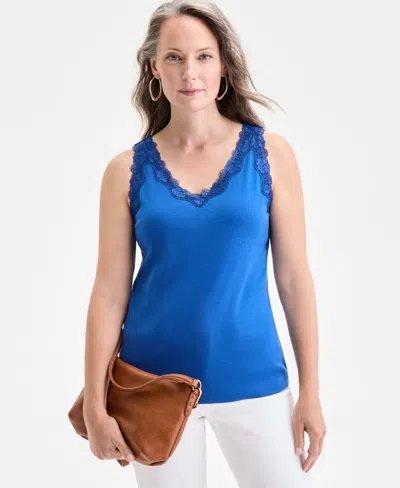 STYLE & CO WOMEN'S LACE-TRIM COTTON TANK TOP, EXCLUSIVELY AT MACY'S