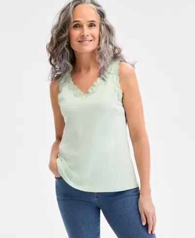 Style & Co Women's Lace-trim Cotton Tank Top, Exclusively At Macy's