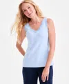 Style & Co Women's Lace-trim Cotton Tank Top, Exclusively At Macy's In Blue