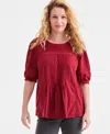 Style & Co Women's Lace-trim Elbow-sleeve Blouse, Macy's Exclusive In Burgundy