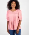 Style & Co Women's Lace-trim Elbow-sleeve Blouse, Macy's Exclusive In Pink