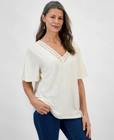 STYLE & CO WOMEN'S LACE-TRIM V-NECK TOP, EXCLUSIVELY AT MACY'S