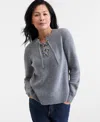 Style & Co Women's Lace-up Long-sleeve Sweater, Macy's Exclusive In Gray