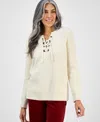 Style & Co Women's Lace-up Long-sleeve Sweater, Macy's Exclusive In White