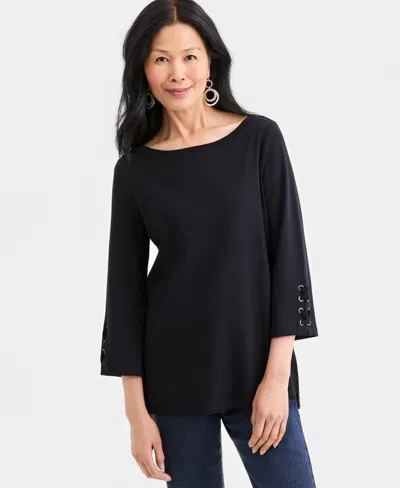 Style & Co Women's Lace-up-sleeve Knit Tunic, Macy's Exclusive In Black