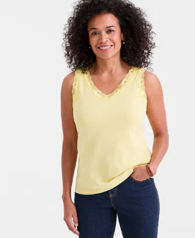 Style & Co Women's Lace-trim Cotton Tank Top, Exclusively At Macy's In Yellow