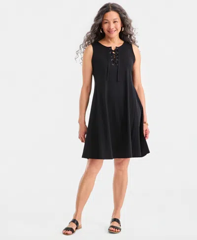 Style & Co Women's Lace-up Sleeveless Dress, Macy's Exclusive In Black