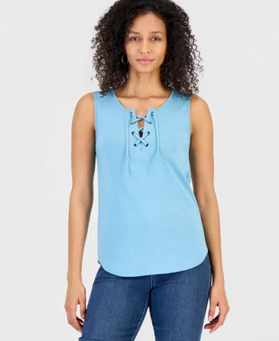 Style & Co Women's Lace-up Tank Top, Macy's Exclusive In Blue