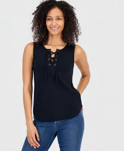 Style & Co Women's Lace-up Tank Top, Macy's Exclusive In Black