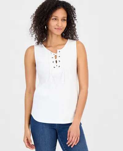 Style & Co Women's Lace-up Tank Top, Macy's Exclusive In White
