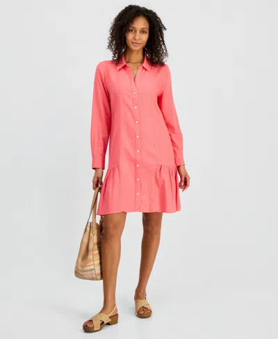 Style & Co Women's Linen Blend Peplum Shirtdress, Macy's Exclusive In Red