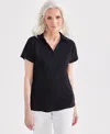 Style & Co Women's Linen Blend Polo Short-sleeve Top, Created For Macy's In Deep Black