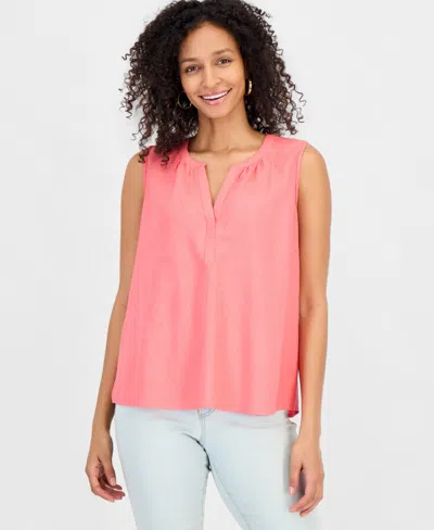 Style & Co Women's Linen Blend Sleeveless Split-neck Top, Macy's Exclusive In Pink