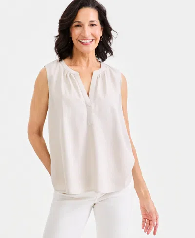 Style & Co Women's Linen Blend Sleeveless Split-neck Top, Macy's Exclusive In White