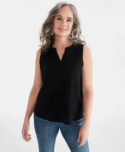 Style & Co Women's Linen-cotton Sleeveless Top, Created For Macy's In Deep Black