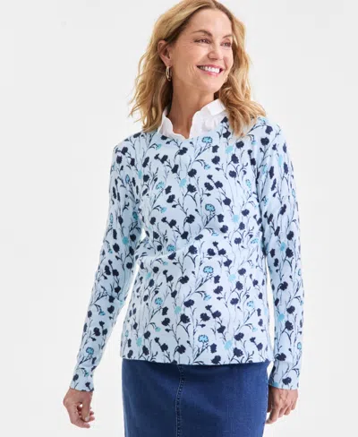 Style & Co Women's Long-sleeve Crewneck Sweater, Created For Macy's In Blue