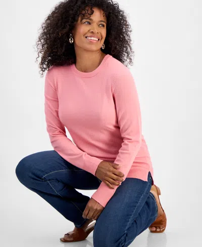 Style & Co Women's Long-sleeve Crewneck Sweater, Created For Macy's In Pink