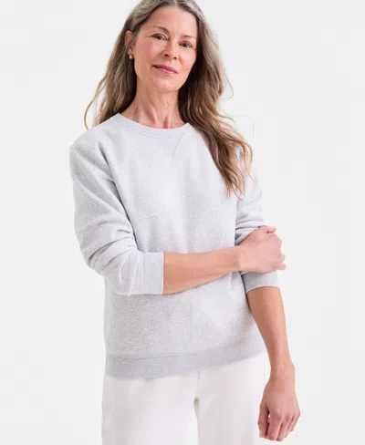 Style & Co Women's Long-sleeve Crewneck Sweatshirt, Created For Macy's In Gray