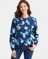 Style & Co Women's Long-sleeve Crewneck Sweatshirt, Created For Macy's In Blue
