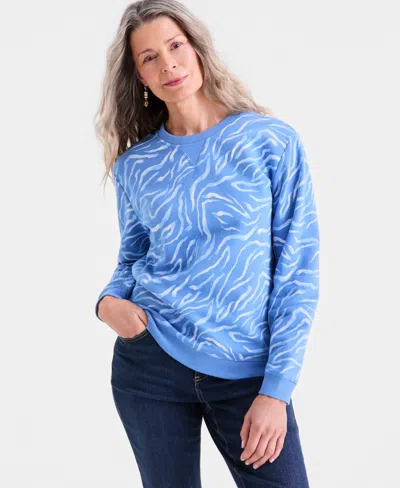 Style & Co Women's Long-sleeve Crewneck Sweatshirt, Created For Macy's In Blue